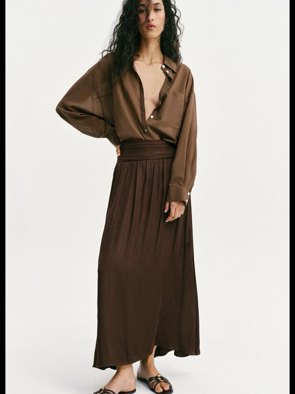 ZARA Brown Maxi Skirt  Elegant Flowing NWT ❗️
